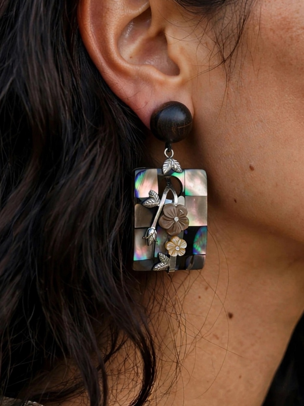 New Amimi Abalone Shell Dangle Earrings | Wood S925 Post E126